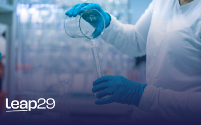 A pharmaceutical employee working in a laboratory