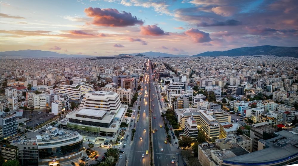 Aerial,View,Of,The,Skyline,Of,Athens,,Greece,,During,Sunset Athens, Greece