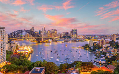 A birdseye view of a downtown Sydney skyline in Australia