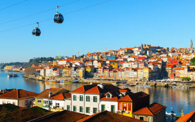 Panoramic view of the Old Town and Douro River in Porto, Portugal