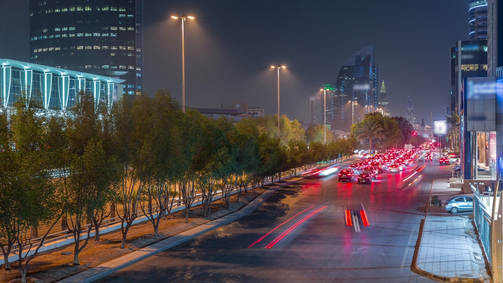 Aerial night timelapse of Riyadh, Saudi Arabia