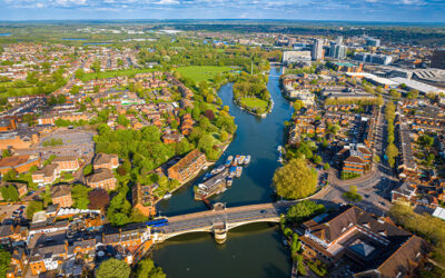 Aerial view of Reading, UK.