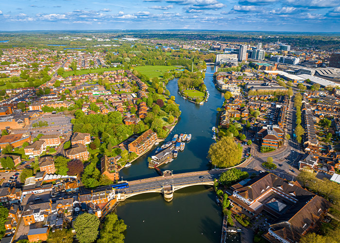 Aerial view of Reading, UK.